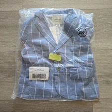 Janie and Jack  THE TATTERSALL LINEN-COTTON BLAZER 18-24M Blue