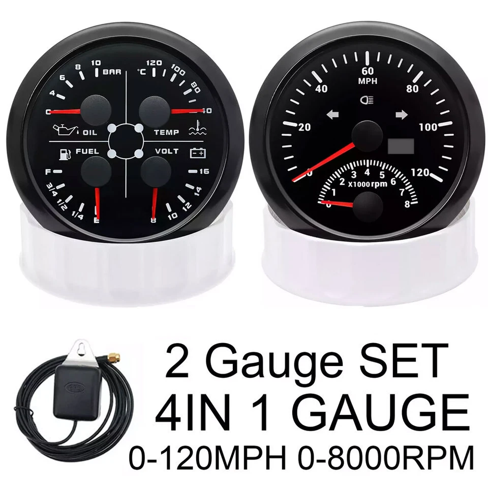 Juego de 2 medidores 4 en 1 medidor multifunción 85 mm GPS velocímetro 120 MPH con velocímetro y 85 mm Foto 4 de 4