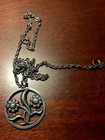 Pendant Necklace -Denmark Mid-Century Jorgen Jensen #379 Pewter Retro dbl Flower — photo 3