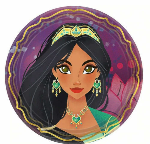Aladdin Princess Jasmine Metallic Dessert Plates 8 Girls Birthday Party Supplies - Image 2 of 2