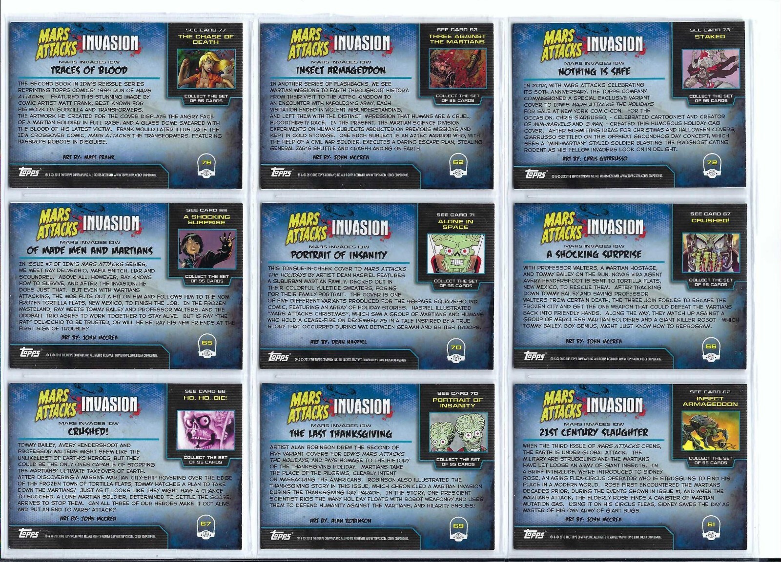 MARS ATTACKS INVASION GOLD FOIL STAMPED PARALLEL CARD LOT OF 9 CARDS ...