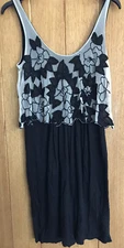 Stunning Black Dress Tunic Top With Beaded Overlay Size 8