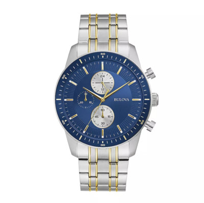 BULOVA 98A243 BLUE CHRONOGRAPH DIAL TWO TONE STAINLESS STEEL BRACELET MENS WATCH