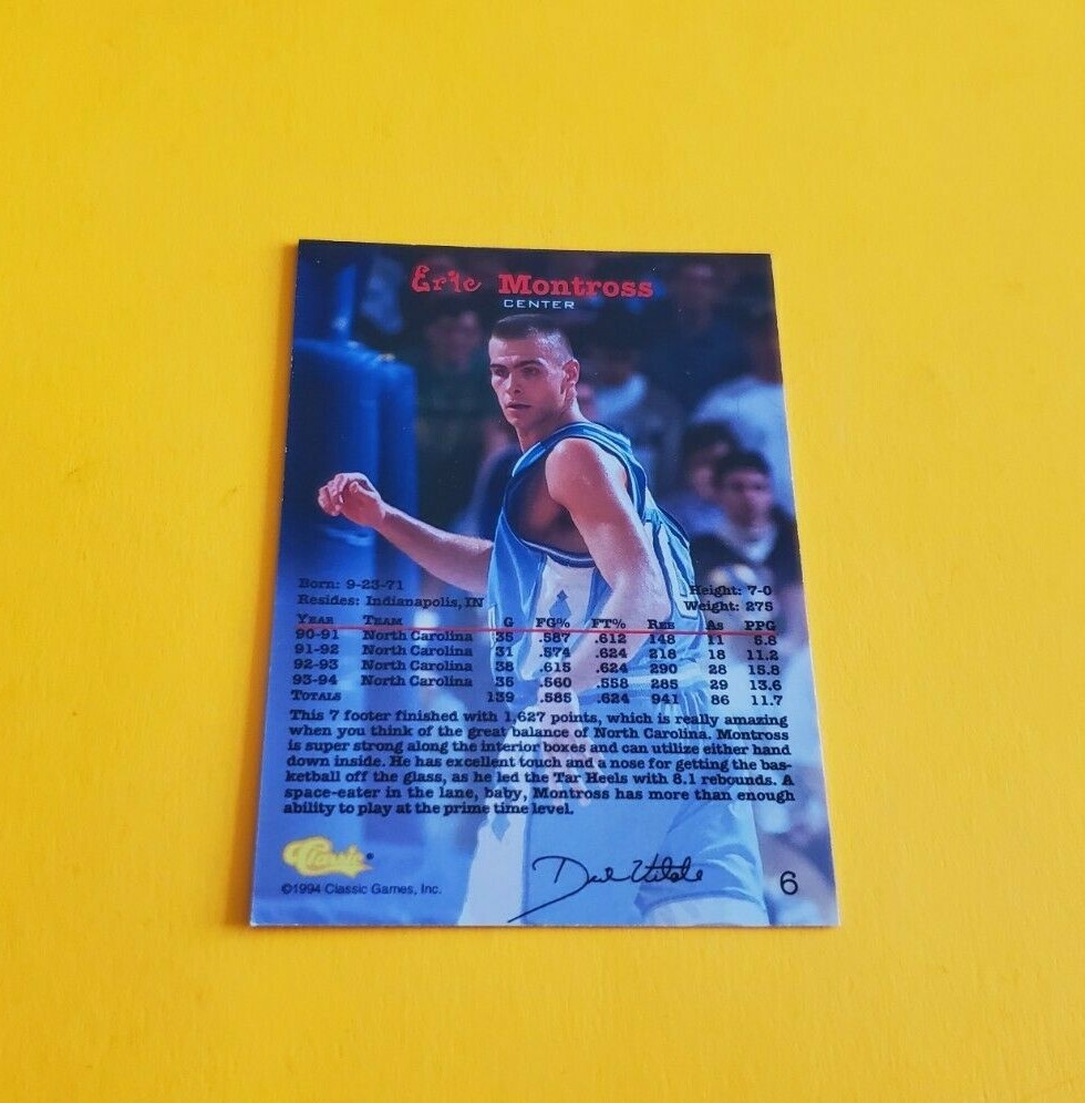 1994 Classic Basketball Eric Montross Card #6***North