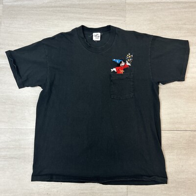 VTG 90s FANTASIA DISNEY STORE POCKET T SHIRT XXL BLACK STITCHED