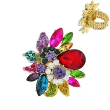 GOLD MULTICOLOR FLOWER STRETCH RING  11212 