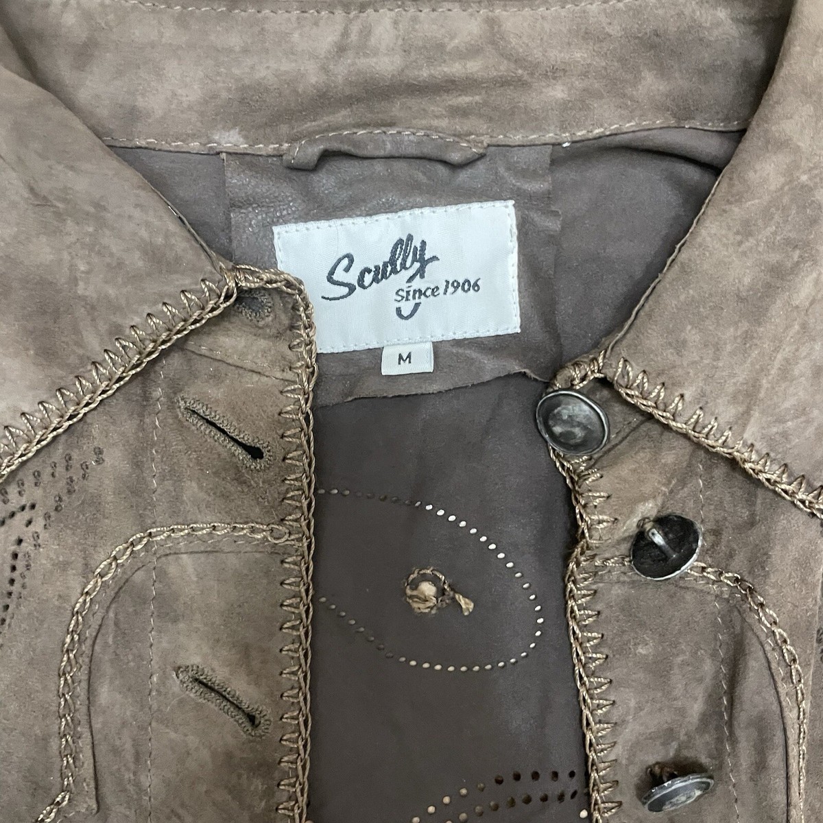 Scully Suede Jacket Brown Lasercut Cut Out Paisley Design Womens