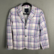 Janie And Jack Blazer Boys 18 Pastel Plaid Linen Blend Preppy Church Occasion