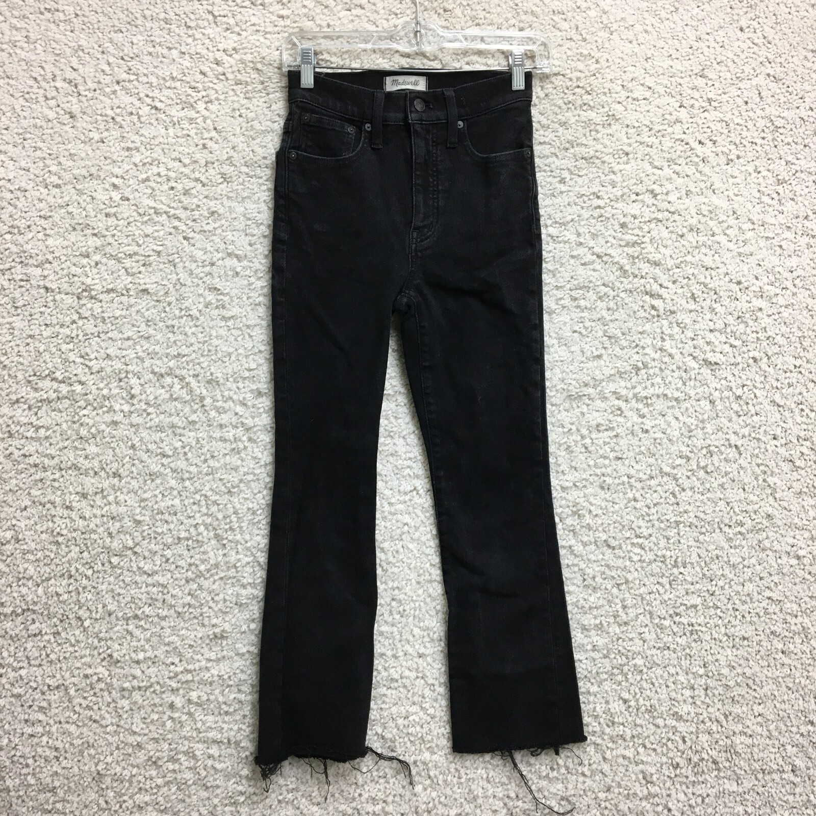 Madewell Womens Cali Demi Boot High Rise Black Jeans Frayed Hem