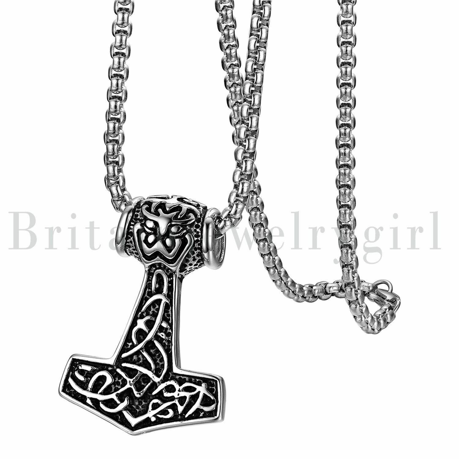 Stainless Steel Viking Thor's Hammer Celtic Knot Pendant Necklace for