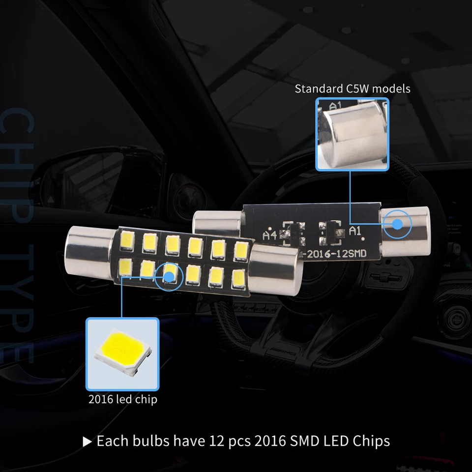 100Pcs LED Car Sun Visor Vanity Mirror Fuse Festoon Light Bulb 12V 28mm/31mm T6  - Image 4 of 4