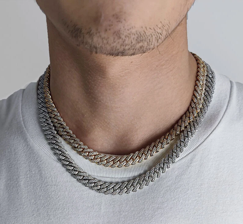 Brazalete de cadena de eslabones cubanos enchapados en oro blanco para hombre de 10 mm de acero inoxidable helado Foto 4 de 4