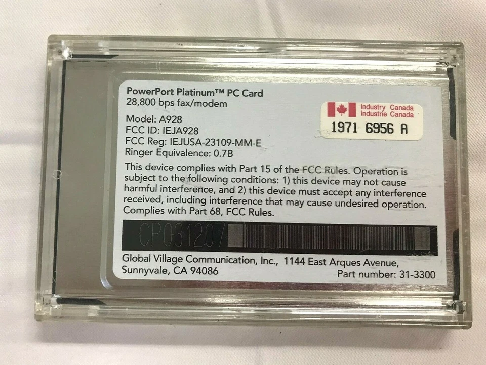 **NEW** Global Village A928 Powerport Platinum PC Card 28.8 Fax/Modem - Image 2 of 3