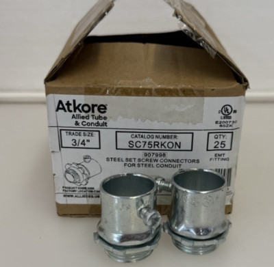 (25 Pcs) NEW Atkore SC75RKON 3/4'' Emt Set Screw Connector w/Insulated Throat