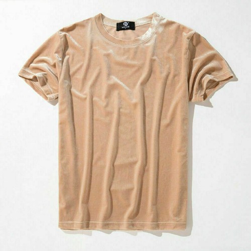 Herren Damen Samt Kurzarm T-Shirt Rundhals Velour Oberteil Tee Shirt Retro Basic - Bild 22 von 22