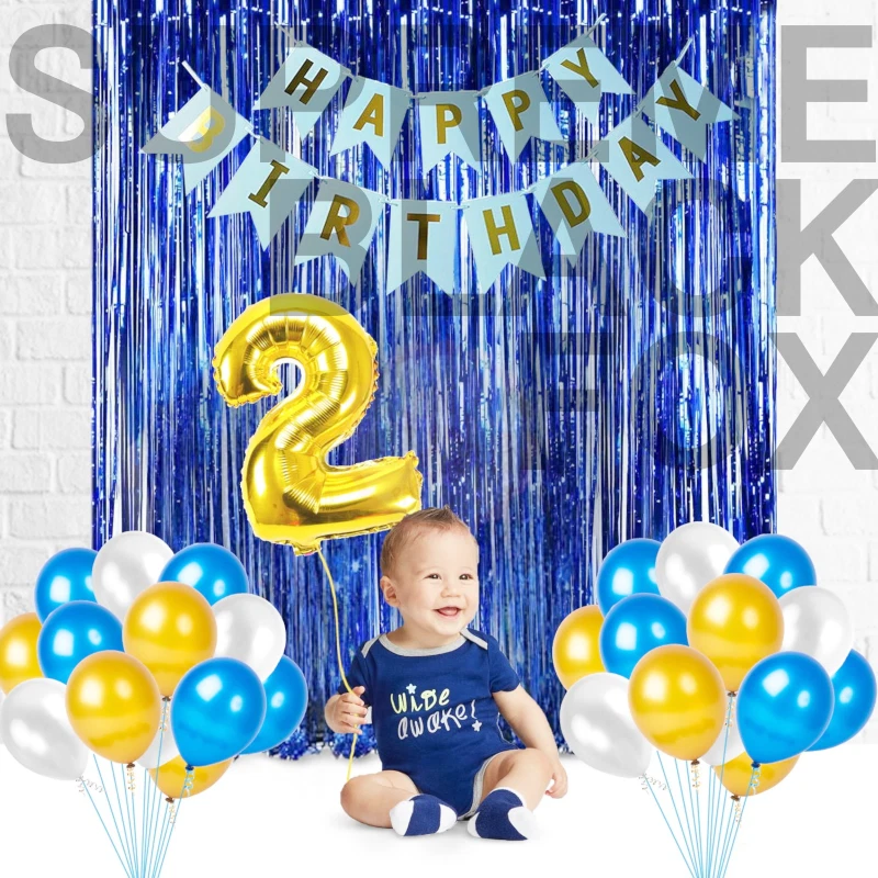3 Metallic Blue Foil Fringe Curtain Backdrop Party Decor Photo Support 3ft x 8ft - Image 4 of 4