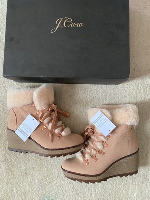 j crew nordic wedge boots pink