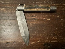 Antique Engraved Bone/Stag Handled - Toledo - Flip Lever Folding Knife - Rare