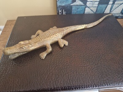 Vintage großes Messing Krokodil Alligator Reptil Eidechse 18 cm lang
