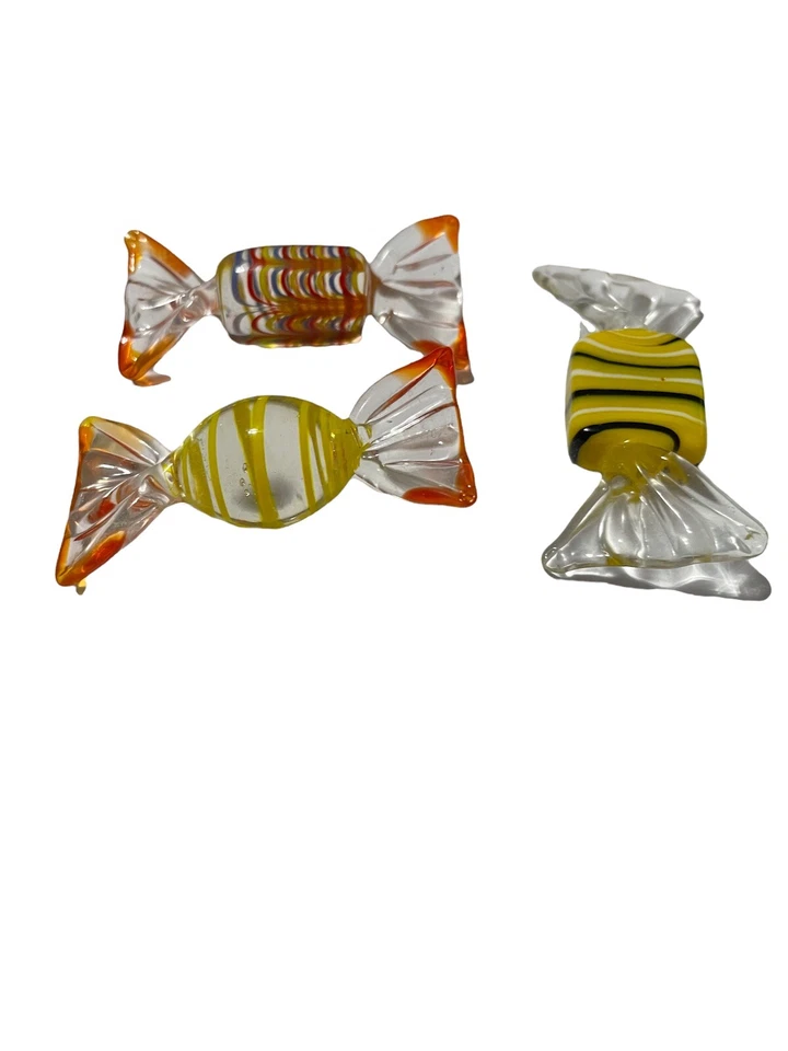Caramelos decorativos venecianos de vidrio soplado a mano. 4 Tonos de Naranja Amarillo Italia Foto 2 de 4