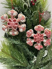 RAZ Imports 4.75" Peppermint Snowflake Ornaments Set/2 Christmas NEW! Clay Dough