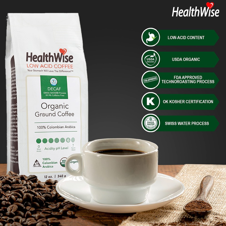 Low Acid Organic Ground Coffee 100 Colombian Swiss Water Decaf
