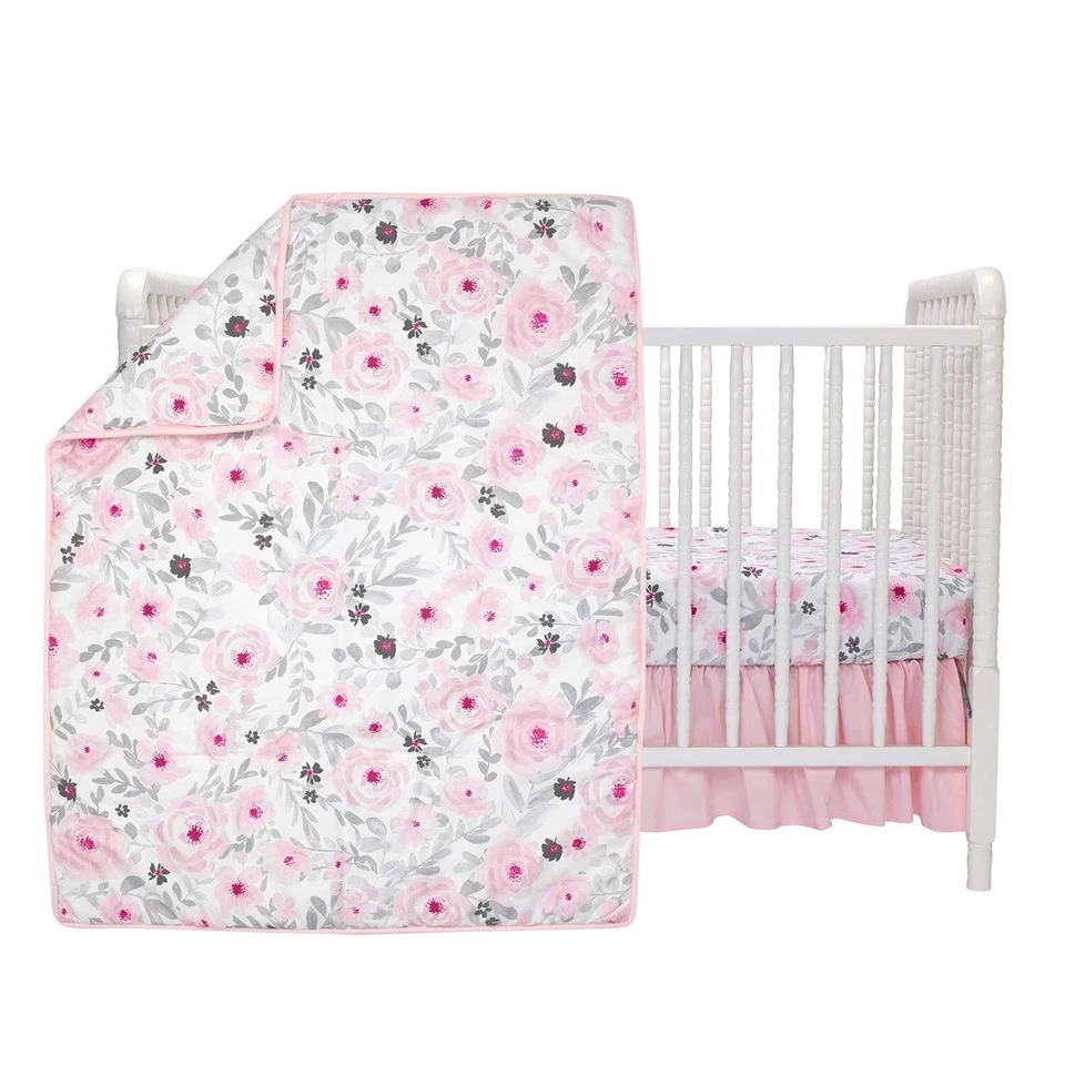 Elegante Juego de Cama Cuna Bebé 3 Piezas con Estampado Floral Acuarela - Regalo Perfecto Foto 4 de 4