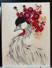 Crowned Crane | Original Artwork w/ Pressed Flowers, Mixed Media | Framed 18x22 — photo 1