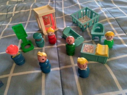 Classic Fisher Price Little People Vintage 1970's 13 Items Furniture Lot NR