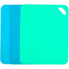 Plastic Flexible Cutting Mats for Kitchen, 3pcs Color Coded Chopping Board Set