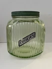 1930s Uranium Glass Hoosier Canister Cookie Jar Large Depression Vaseline Glass