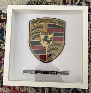 Porsche logo 3d Printed in frame. Man Cave