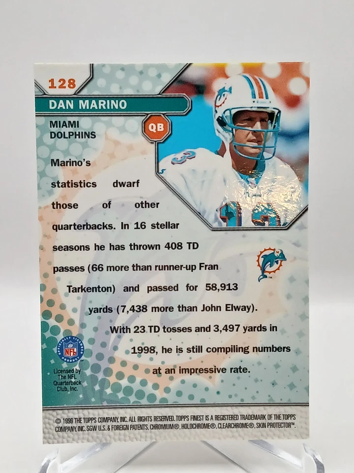 1999 Topps Finest 128 Dan Marino Gems Dolphins - Image 2 of 2