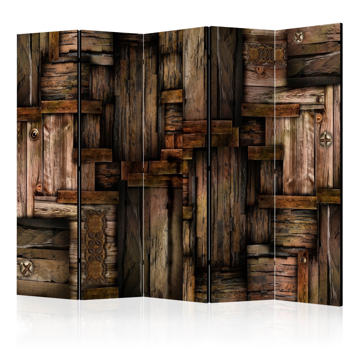 Paravent 5 volets Wooden Puzzle 172x225cm trompe-l'œil luxe