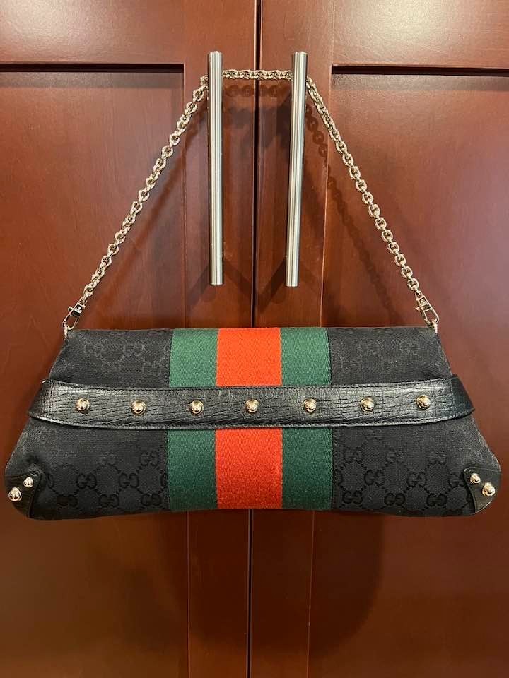 NEW* Vintage GUCCI Ltd Ed Black GG Monogram Clutch Gold Horsebit Tom Ford 1955 image 3