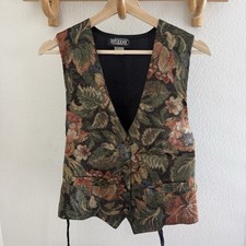 WRAPPER vintage Floral tapestry vest button-up front tie waist size S Boho