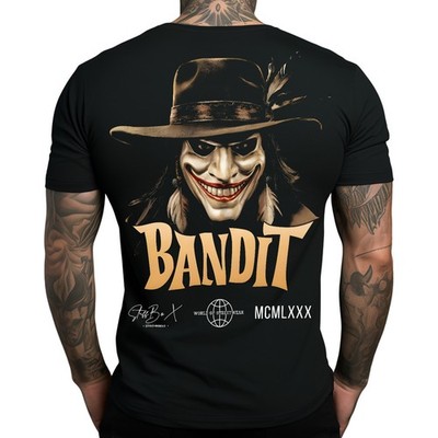 Stuff Box Männer Shirt Rundhals kurzarm Bandit 2.0 schwarz STB-1189 Print Shirt