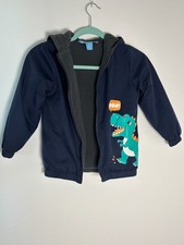 Soho Boys Club Jacket Kids 4 Navy Blue Fleece Lined Roar T-rex Graphic Full Zip