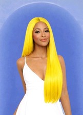  New Neon Yellow Glueless 4 Inch Deep Hand-Tied Lace Front Wig