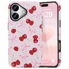  Case for Cute Pink Bow Cherry Print Aesthetic Trendy iPhone 17 Pink Bow/Glossy