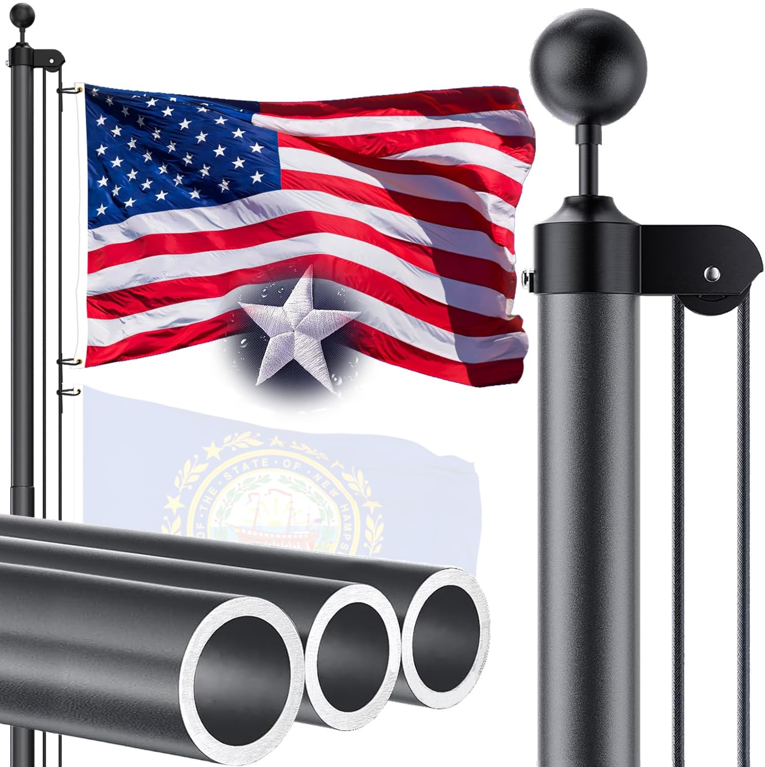25 FT 12 Gauge Heavy Duty Flag Pole - Extra Thick Aluminum Flagpole kit with .