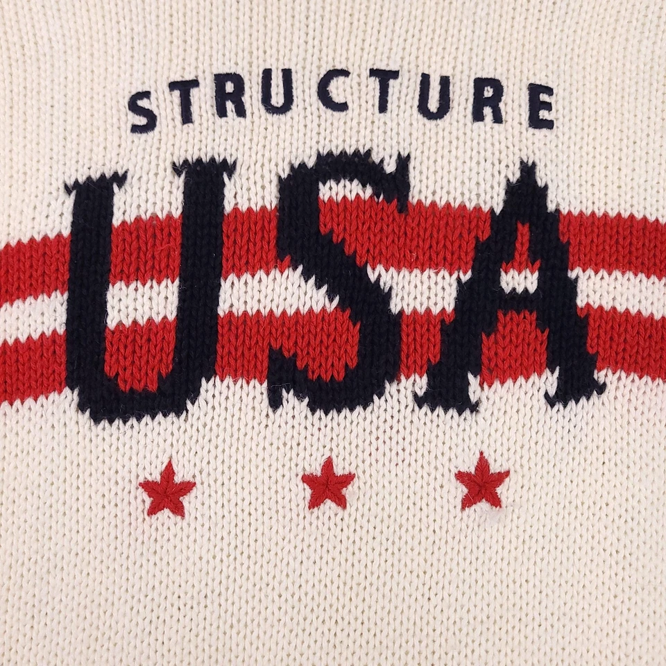 Structure Sweater Mens XL White Red USA Crewneck Knit Patriotic Pullover Y2K - Image 4 of 4