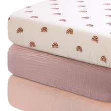 3 PCS Muslin Crib Sheets Mini Baby Bedding Soft Cotton Fitted Mattress 51x27Inch