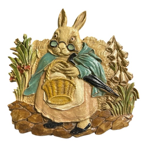 Antique Rare Grandmother Bunny w/Glasses 5x6 Wood Wall hanging Kitsch 1940 - Picture 3 of 4