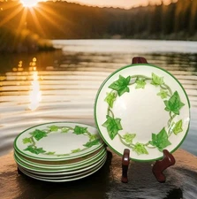 Set 7 Franciscan Ware Ivy 6.25” Dessert Plates Embossed Ivory Green