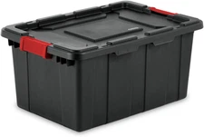 6-Pack Industrial Tote, Plastic Storage Bins with Lids, 15 Gallon, Black - Heavy
