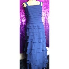 Navy Blue Tiered Ruffle Gown 12 Jade by Jasmine Beaded Formal Dress Prom Chiffon