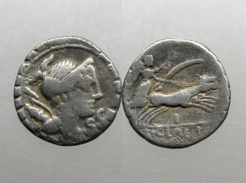 CLAUDIA 5 SILVER DENARIUS_____Roman Republic_____DIANA WITH BOW & QUIVER