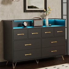 Modern 8 Drawer Dresser ,Wood Dressers  Chests of Drawers with LED Lights