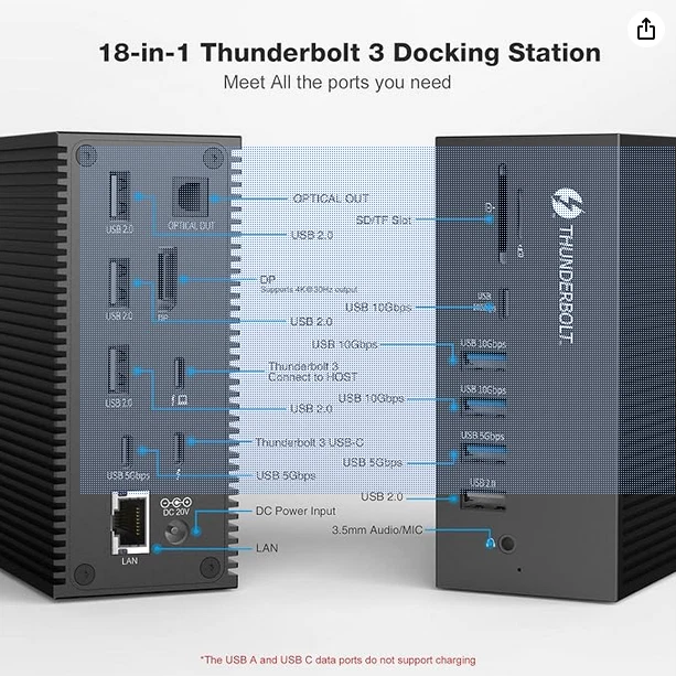 HOPDAY Thunderbolt 18 en 1 Thunderbolt 3 Dock | USB-C, USB-A, 4K DP, Ethernet + Foto 3 de 3